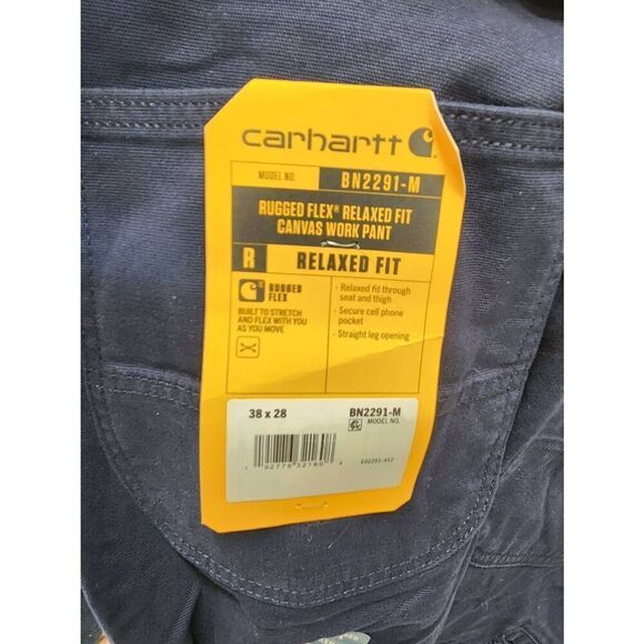 Carhartt Men's 38x28 Rugged Flex Rigby Dungaree Work Pant Navy Relaxed Fit Canva - Picture 7 of 10